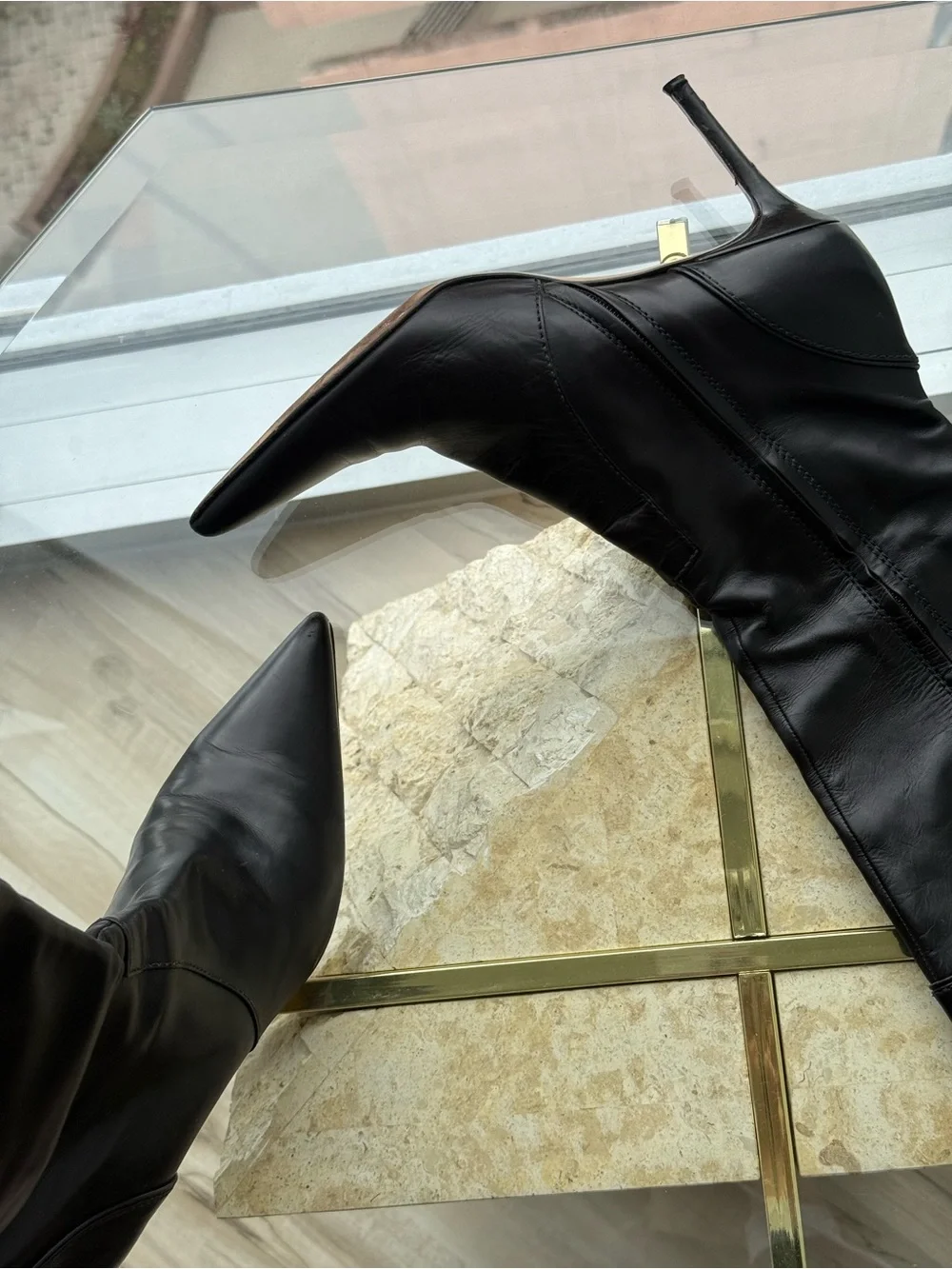 Vintage Christian Dior black leather knee-high stiletto boots Y2K US 8.5